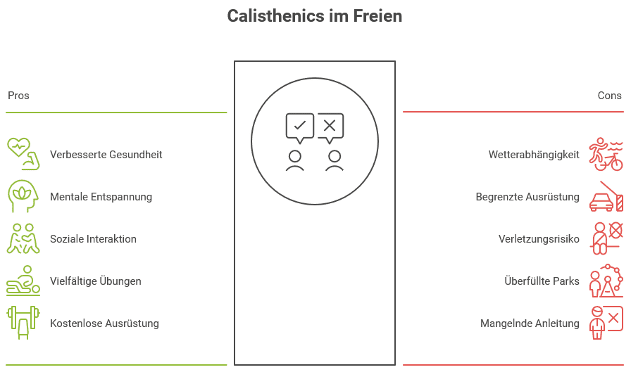 Tabelle mit einer Übersicht von Vor- und Nachteilen von Calisthenics Parks